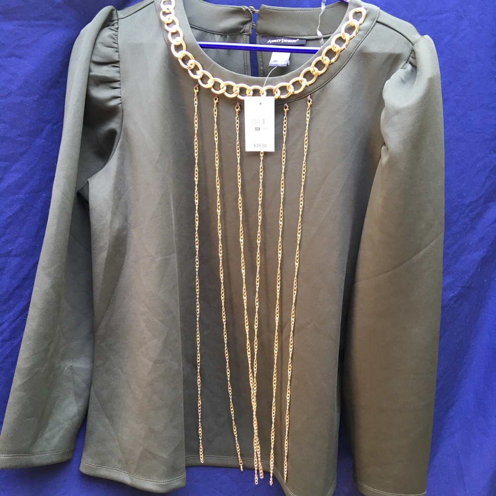 Ashley Stewart NWT deep depth green and gold chain blouse size 14/16